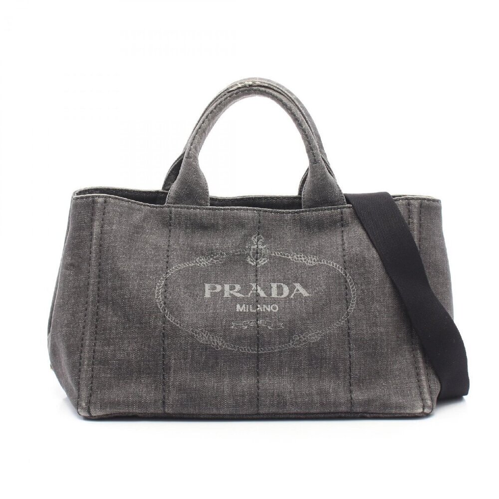 Prada Canapa Denim Tote Bag Gray